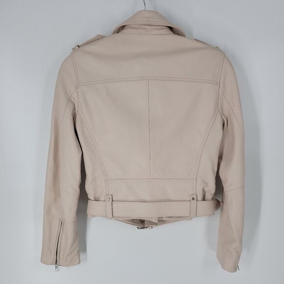 Maje Nude Betsy Cropped Leather Moto Jacket 38 - Picture 11 of 15